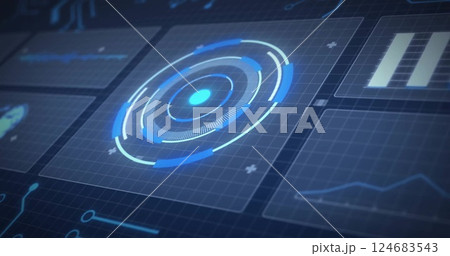 Image of scope scanning and digital data processing over black background 124683543