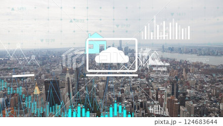 Image of business icons and diagrams over cityscape Image of business icons and diagrams over cityscape 124683644