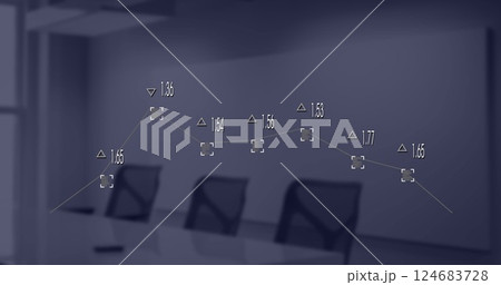 Image of financial data processing over empty room in office Image of financial data processing over empty room in office 124683728