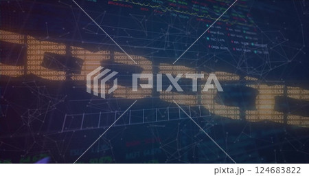 Image of chain and data processing over black background Image of chain and data processing over black background 124683822