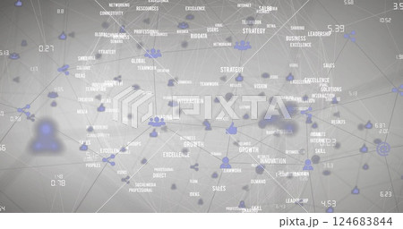 Image of network of connections with icons over data processing 124683844