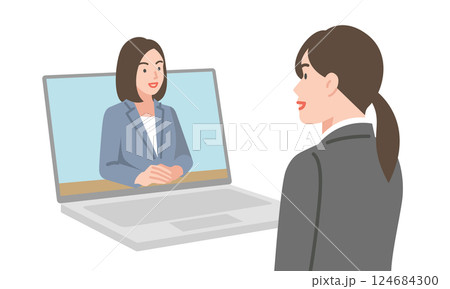 オンラインで面接する女性 124684300