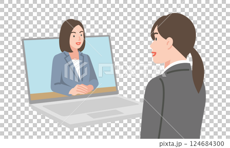 オンラインで面接する女性 124684300