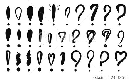 Exclamation and question mark doodle sketch style set 124684593