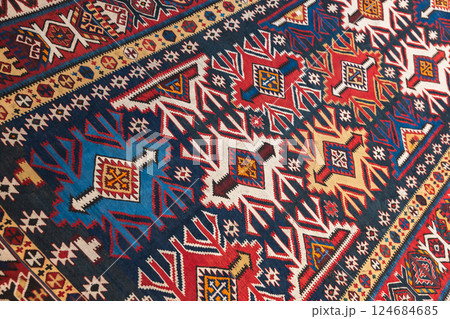 Vintage Azerbaijani handmade wool carpet details Vintage Azerbaijani handmade wool carpet details 124684685