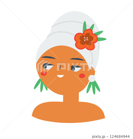 Beautiful woman with turban. smiling female. Cartoon african girl vector illustration 124684944