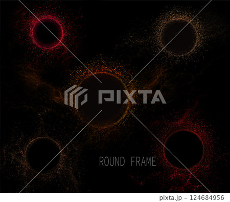 Set of round frames with small shiny tinsel on black background Set of round frames with small shiny tinsel on black background 124684956