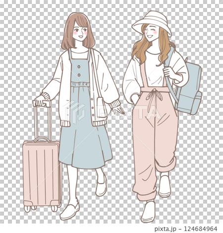 兩個女人去旅行的插圖 兩個女人去旅行的插圖 124684964