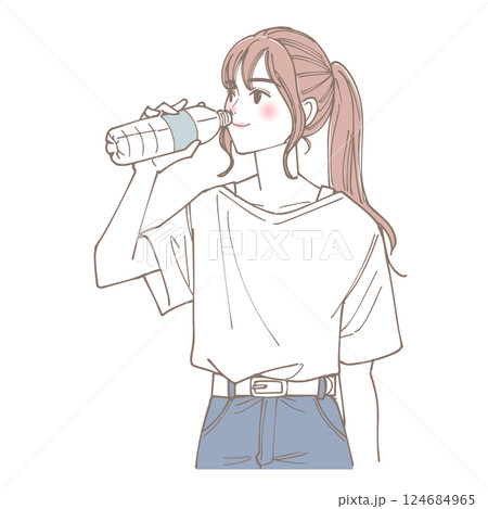 水分補給をする女性のイラスト 124684965