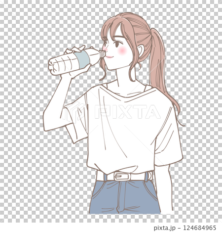 水分補給をする女性のイラスト 124684965