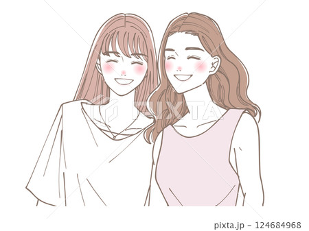 笑顔の友人同士の女性たちのイラスト 124684968
