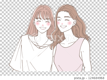 笑顔の友人同士の女性たちのイラスト 124684968