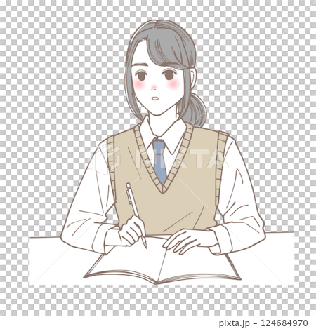 女學生上課的插畫 124684970