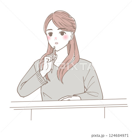 講義を受けている大学生の女性のイラスト 124684971