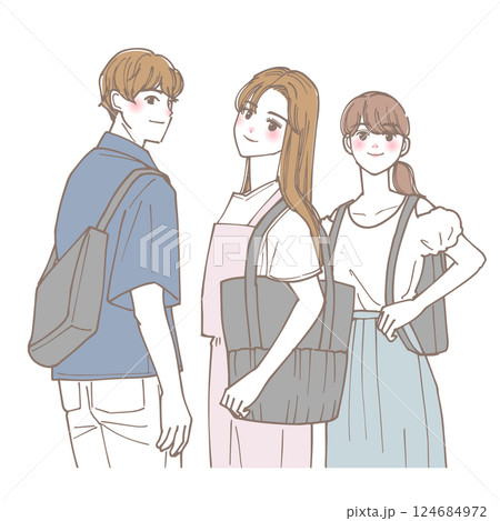 振り返っている爽やかな大学生たちのイラスト 124684972