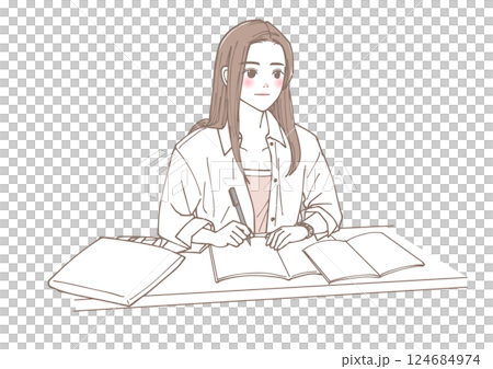 女大學生學習的插圖 女大學生學習的插圖 124684974
