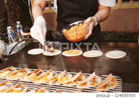 Thai crispy pancake is popular delicacy. Thai crispy pancake is popular delicacy. 124685035