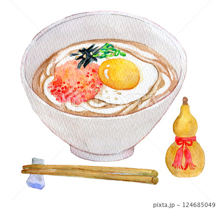 水彩イラスト　めんたいうどんセット 124685049