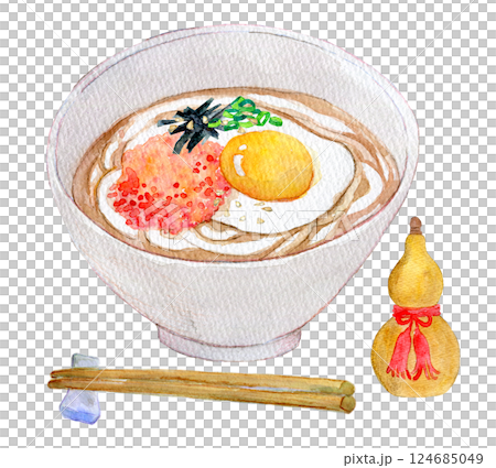水彩イラスト　めんたいうどんセット 124685049