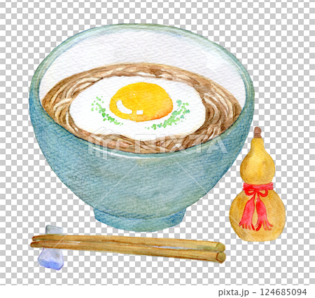 水彩插圖Tsukimi Udon套裝 124685094