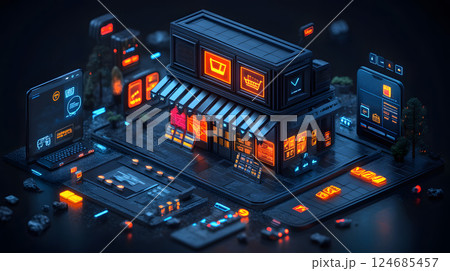 A vibrant online retail interface showcasing seamless multichannel integration for apps and websites 124685457
