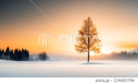 Stunning Quadrantid meteor shower over a snow-covered landscape under a starry sky, early January scene Stunning Quadrantid meteor shower over a snow-covered landscape under a starry sky, early January scene 124685784