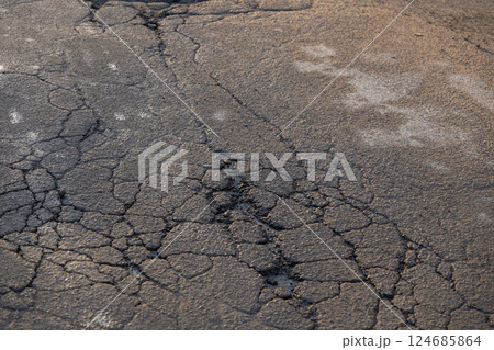 potholes in the road, holes in the asphalt on the roadway or highway.  124685864