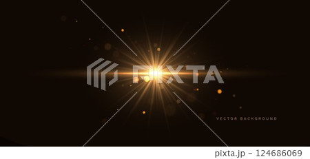 Golden glowing light effect on dark background. Luxury glod neon light ray. 124686069
