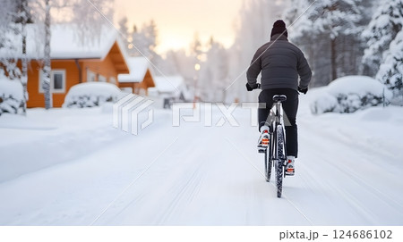 Cross-country skier in a peaceful snowy forest, enjoying a serene winter sports activity Cross-country skier in a peaceful snowy forest, enjoying a serene winter sports activity 124686102