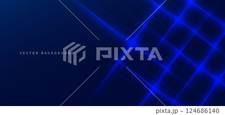 Abstract modern geometric blue glowing diagonal lines on dark blue background. 124686140