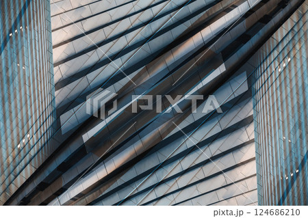 Abstract Technological Background with Symmetrical Patterns, Sleek Futuristic Design Showcasing a Tunnel-Like Fractal Illusion 124686210