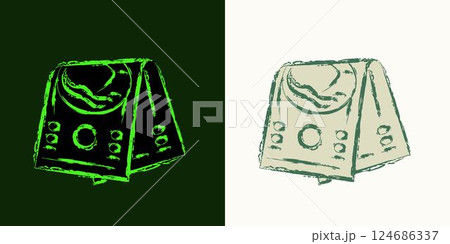 Folded in half american 100 dollar bill. Cash money. Outline contour illustration. Single isolated object. Grunge style. Neon fluorescent green color 124686337