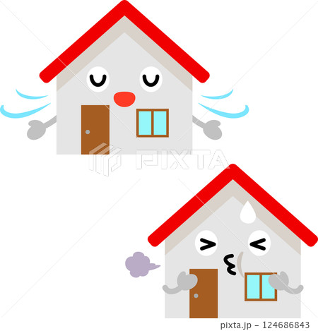 通気性が高い家と低い家のキャラクター 124686843
