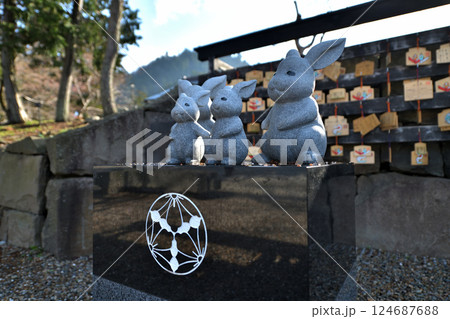 島根県　出雲大社とウサギたち　朝の風景 124687688