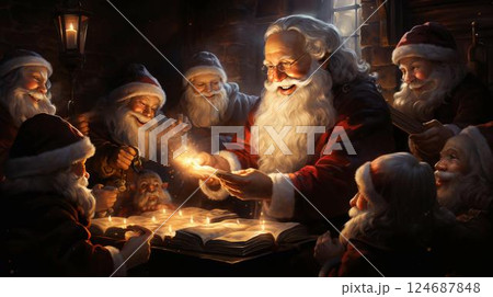 Santa Claus is smiling, background for the New Year and Christmas holiday 124687848