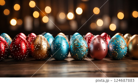Festive colorful beautiful Easter eggs 124687883