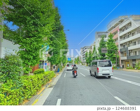東京の道路。目黒通り。イラスト風の写真。 124688391