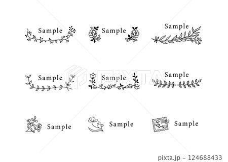 おしゃれな植物の線画フレームイラストセット 124688433