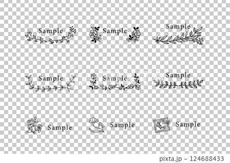 おしゃれな植物の線画フレームイラストセット 124688433