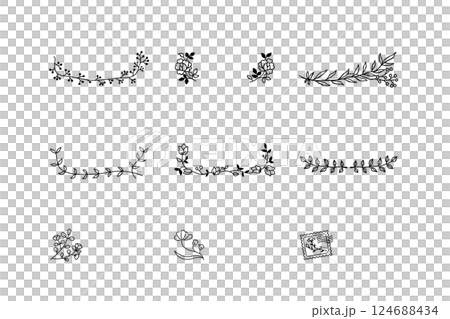おしゃれな植物の線画フレームイラストセット 124688434
