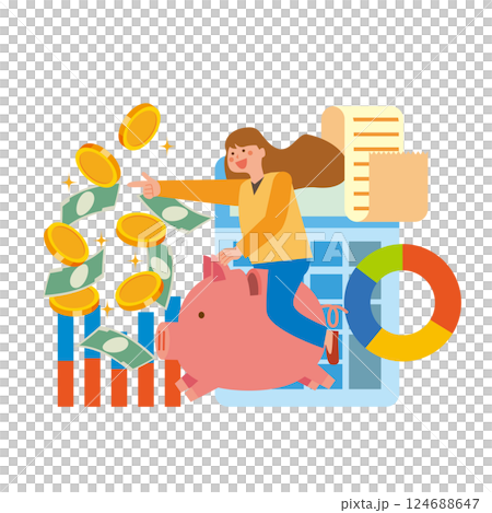 A woman riding on a piggy bank A woman riding on a piggy bank 124688647