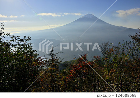 御坂山地　甲府名山の王岳山頂より望む　朝の富士山 124688669
