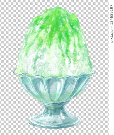 玻璃碗中的刨冰水彩插圖（綠色，甜瓜糖漿） 124689197