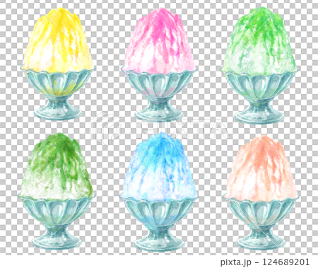 Shaved ice watercolor illustration set Shaved ice watercolor illustration set 124689201