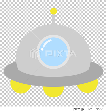 簡單可愛的圓盤形太空船插圖 簡單可愛的圓盤形太空船插圖 124689583