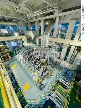 The engine room on the bulk cargo big ship. 124690059