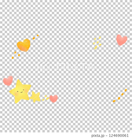 帶有臉部插圖的可愛心形和星星，粉紅色 124690061