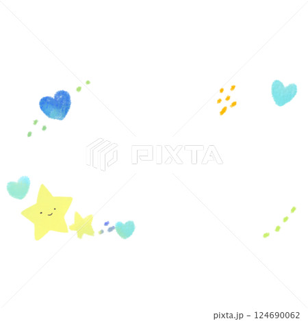 可愛いハートと顔ありの星のイラスト ブルー 可愛いハートと顔ありの星のイラスト ブルー 124690062