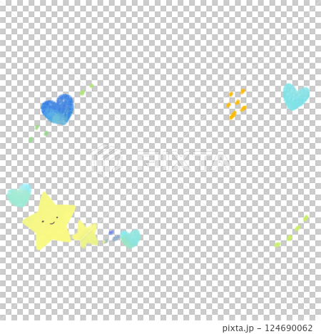 可愛いハートと顔ありの星のイラスト ブルー 可愛いハートと顔ありの星のイラスト ブルー 124690062