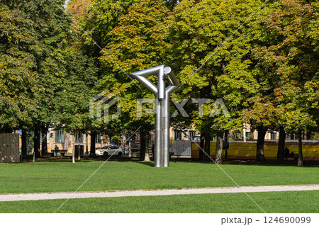 Munich, Germany - Oct 14, 2024: Sculpture park at the Pinakotheken Museum, Munich, Germany 124690099